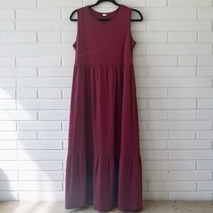 ANRABESS Tiered Maxi Dress Sleeveless Burgundy Pockets Casual Boho Medium